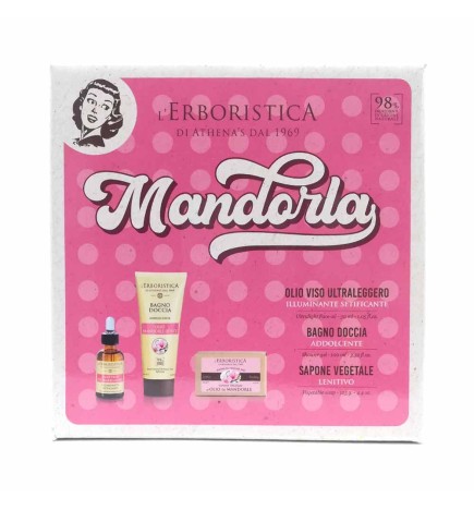 Confezione Regalo MANDORLA Vintage con Olio Viso 30ml + Bagno Doccia 100ml + Sapone Vegetale L'ERBORISTICA